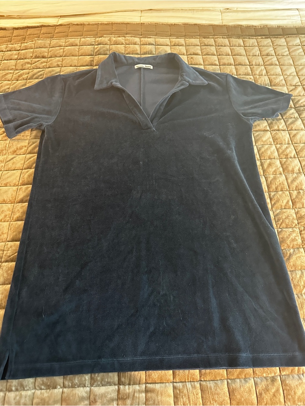 Reformation Navy Velvet Polo